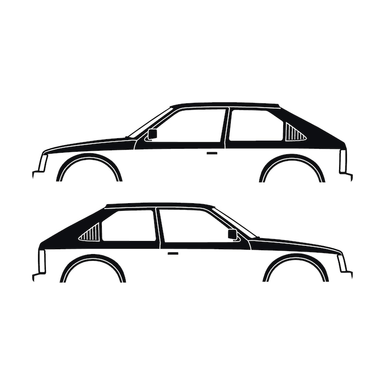 Set Of 2 Car Silhouette Decal Stickers For Opel Kadett D GTE 3-Door Hatchback Black