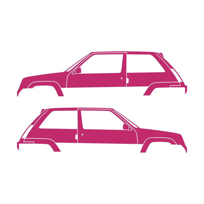 Set Of 2 Car Silhouette Decal Stickers For Renault 5 GT Turbo Pink