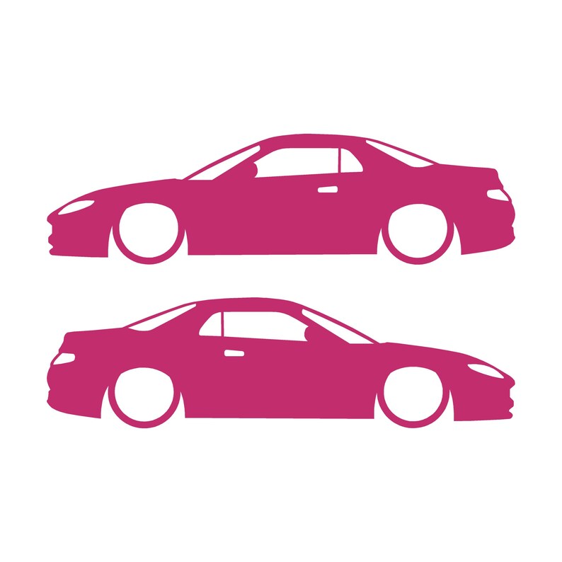 Set di 2 adesivi con silhouette di auto ribassate per Mitsubishi FTO Rosa