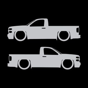 Set Of 2 Lowered Car Silhouette Decal Stickers For Chevrolet Silverado Reg Cab 2014-19 Silver