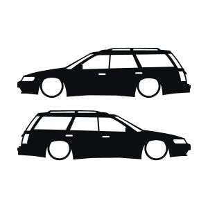 Set mit 2 Aufklebern für tiefergelegte Fahrzeuge für Subaru Legacy 1st Gen Wagon Schwarz