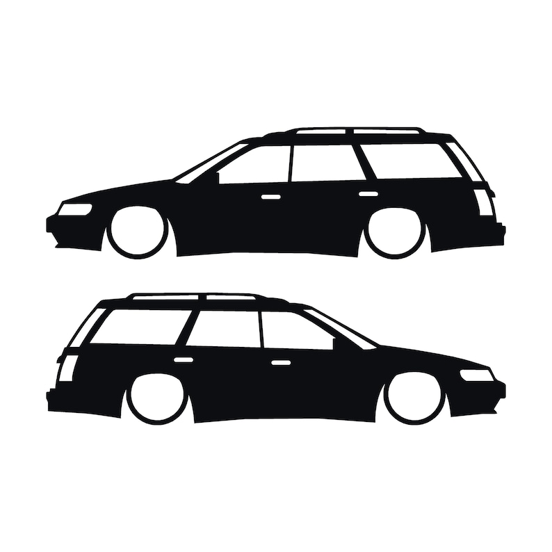Set mit 2 Aufklebern für tiefergelegte Fahrzeuge für Subaru Legacy 1st Gen Wagon Schwarz