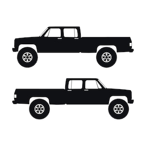 Conjunto de 2 adesivos com silhueta de carro para caminhonete Chevrolet C30 Dually Classic C10 de 3ª geração Preto