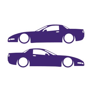 Juego de 2 pegatinas decorativas con silueta de coche rebajado para Chevrolet Corvette C5 Z06 Hardtop Coupé Morado