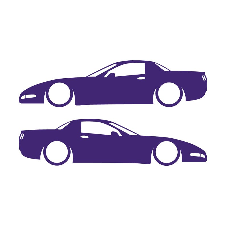 Juego de 2 pegatinas decorativas con silueta de coche rebajado para Chevrolet Corvette C5 Z06 Hardtop Coupé Morado