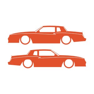 Set mit 2 Auto-Silhouette-Aufklebern für Chevrolet Monte Carlo SS 4. Generation Outline V2 Coupé Orange