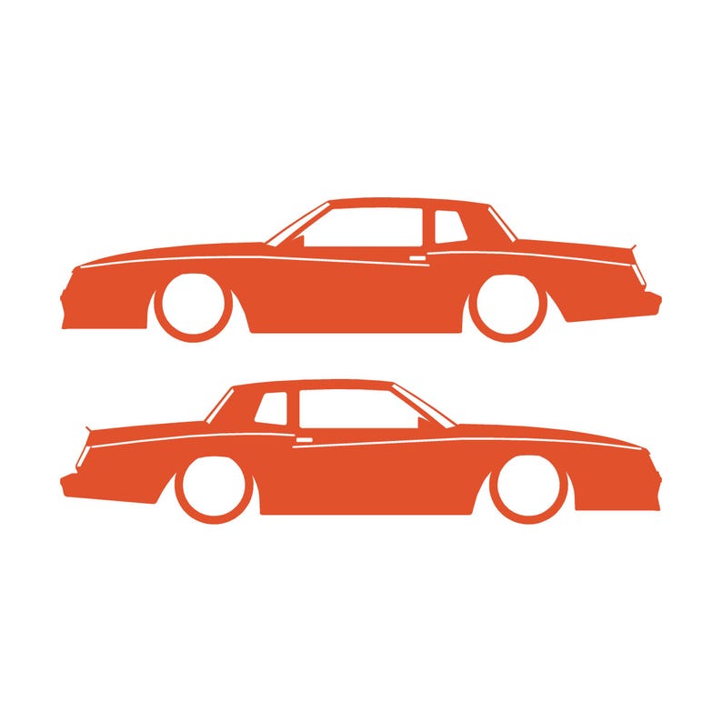 Set mit 2 Auto-Silhouette-Aufklebern für Chevrolet Monte Carlo SS 4. Generation Outline V2 Coupé Orange
