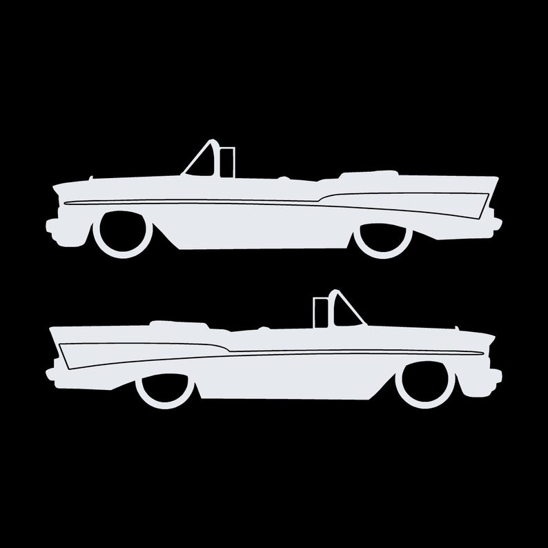 Set Of 2 Lowered Car Silhouette Decal Stickers For 1957 Chevrolet Bel Air Convertible Coupe White