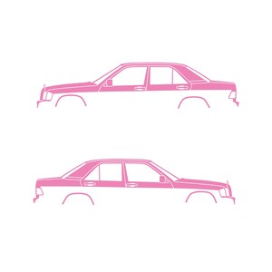 Set Of 2 Car Silhouette Decal Stickers For The Mercedes 190e Soft Pink