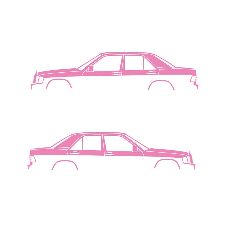 Set Of 2 Car Silhouette Decal Stickers For The Mercedes 190e Soft Pink