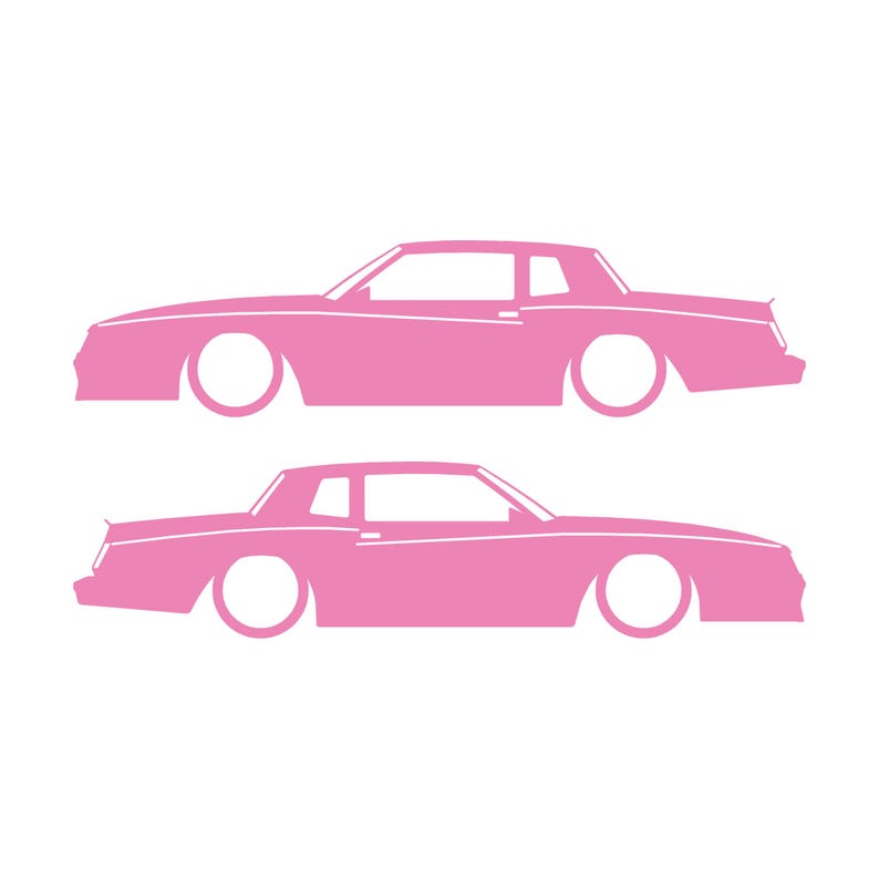 Set Of 2 Car Silhouette Decal Stickers For Chevrolet Monte Carlo SS 4th Gen Outline Coupe Soft Pink