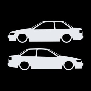 Set van 2 verlaagde autosilhouet-stickers voor Toyota Hilux 2-deurs N50 1988-97 Coupé Wit