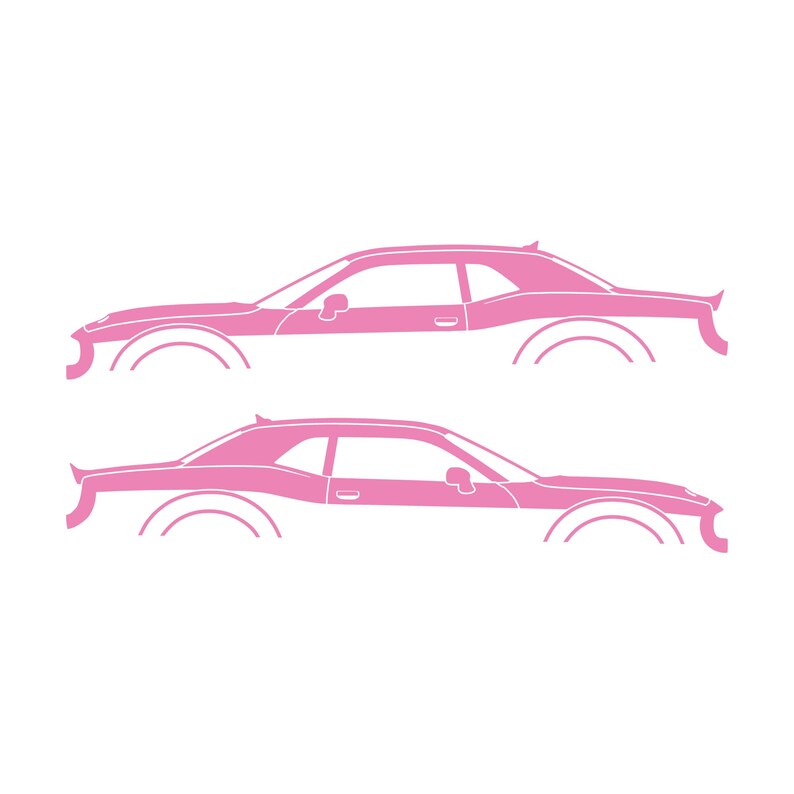 Ensemble de 2 autocollants silhouette de voiture pour Dodge Challenger Hellcat Soft Pink