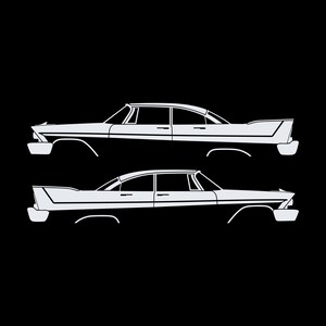Set Of 2 Car Silhouette Decal Stickers For 1957-58 Plymouth Belvedere Sport Fury 4-door White