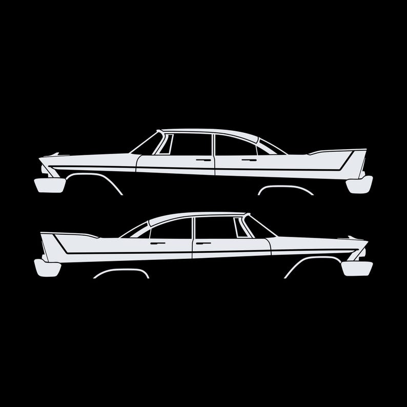 Set Of 2 Car Silhouette Decal Stickers For 1957-58 Plymouth Belvedere Sport Fury 4-door White