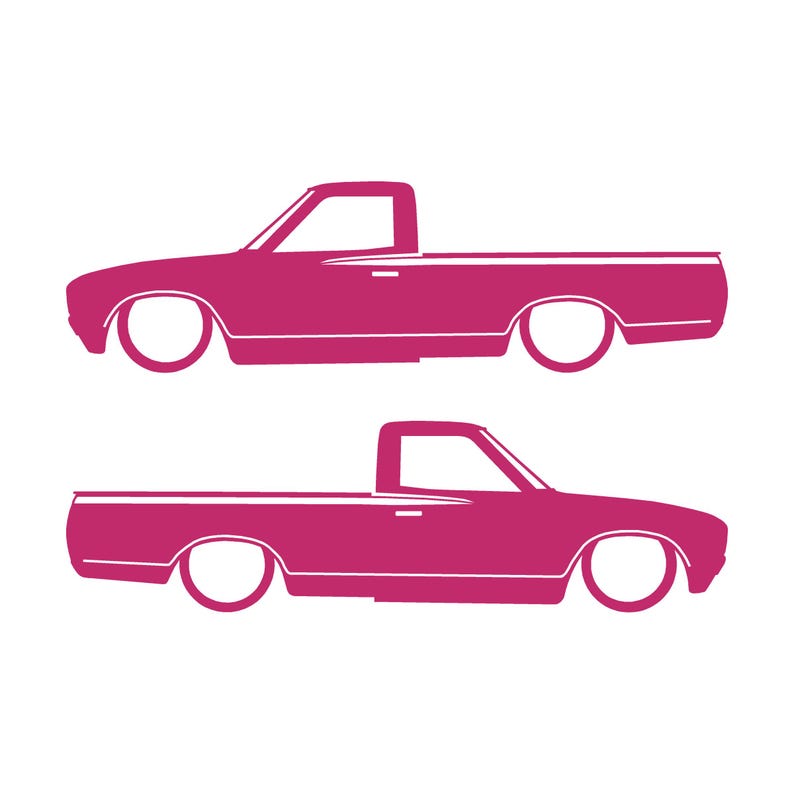 Set Of 2 Lowered Truck Silhouette Decal Stickers For Datsun 620 Single Cab Pickup Pink