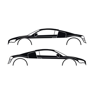 Juego de 2 pegatinas con silueta de coche para Audi R8 Coupé de primera generación Negro