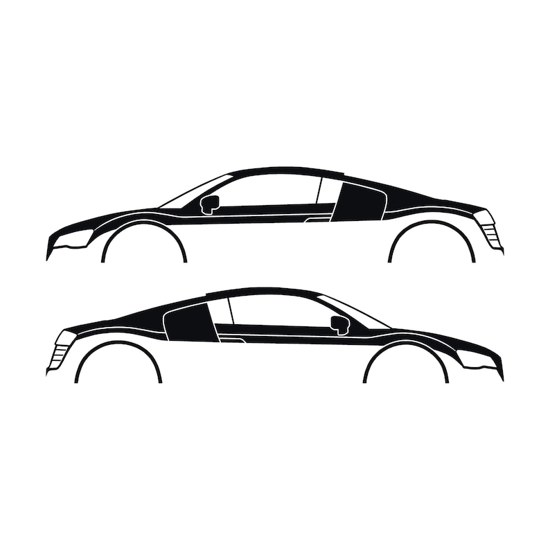 Juego de 2 pegatinas con silueta de coche para Audi R8 Coupé de primera generación Negro