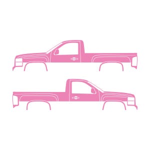Set mit 2 Auto-Silhouette-Aufklebern für Chevrolet Silverado 2007-13 Einzelkabine Soft Pink