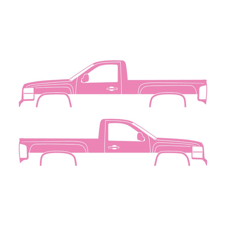 Set mit 2 Auto-Silhouette-Aufklebern für Chevrolet Silverado 2007-13 Einzelkabine Soft Pink