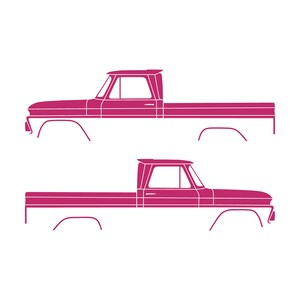 Set van 2 autosilhouet-stickers voor Chevrolet C10 1e generatie korte laadbak 1964-66 Roze