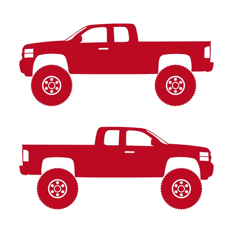 Set Of 2 Lifted Car Silhouette Decal Stickers For Chevrolet Silverado 2nd Gen 2007-14 Ext Cab Red