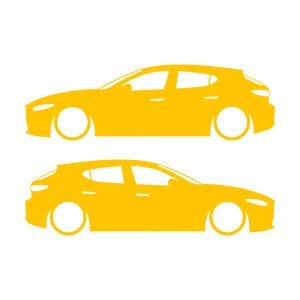 Set mit 2 Aufklebern für tiefergelegte Fahrzeuge für Mazda 3 BP 4. Generation 2019 Gelb