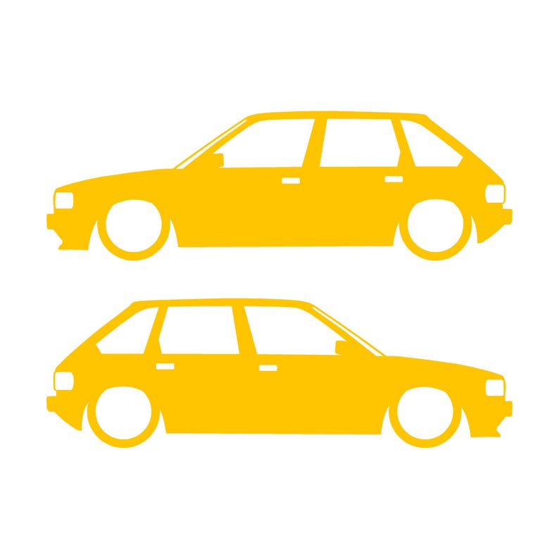 Set Of 2 Lowered Car Silhouette Decal Stickers For Austin Maestro Yellow