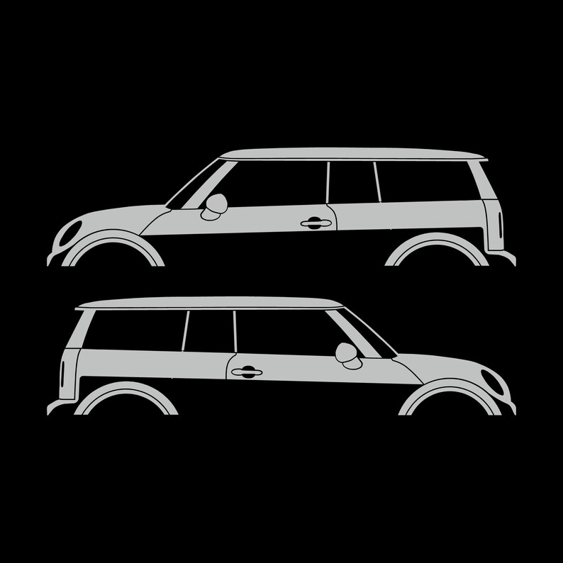 Set Of 2 Car Silhouette Decal Stickers For Mini Clubman R55 - 1st Gen 2007-14 Light Grey