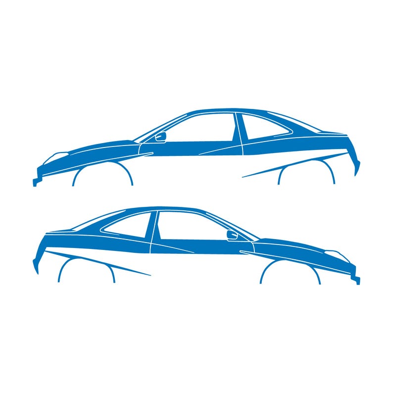 Set Of 2 Lowered Car Silhouette Decal Stickers For Fiat Coupe Sky Blue