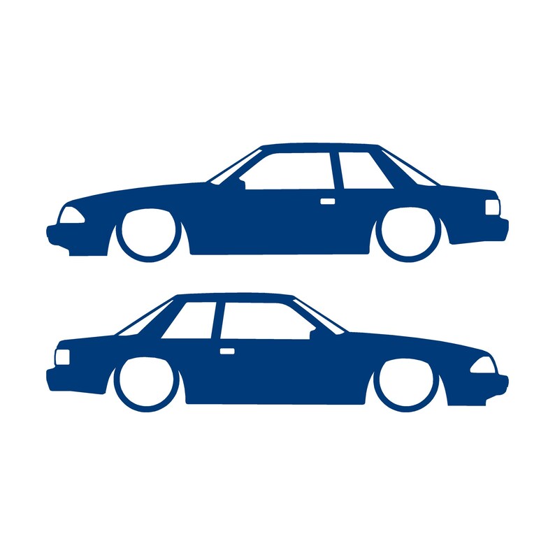 Juego de 2 pegatinas con silueta de coche rebajado para Ford Mustang Fox Body Notchback 1987-93 Azul