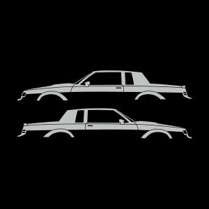 Set Of 2 Lowered Car Silhouette Decal Stickers For Buick Grand National Light Grey