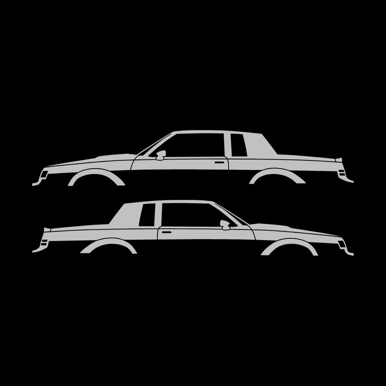 Set Of 2 Lowered Car Silhouette Decal Stickers For Buick Grand National Light Grey