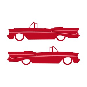 Set Of 2 Lowered Car Silhouette Decal Stickers For 1957 Chevrolet Bel Air Convertible Coupe Red
