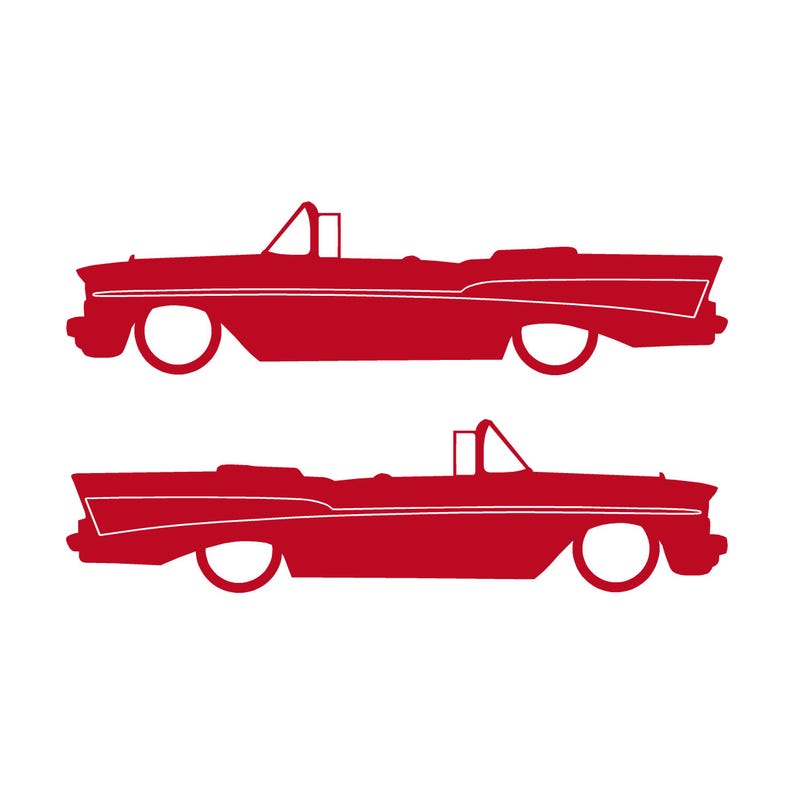 Set Of 2 Lowered Car Silhouette Decal Stickers For 1957 Chevrolet Bel Air Convertible Coupe Red