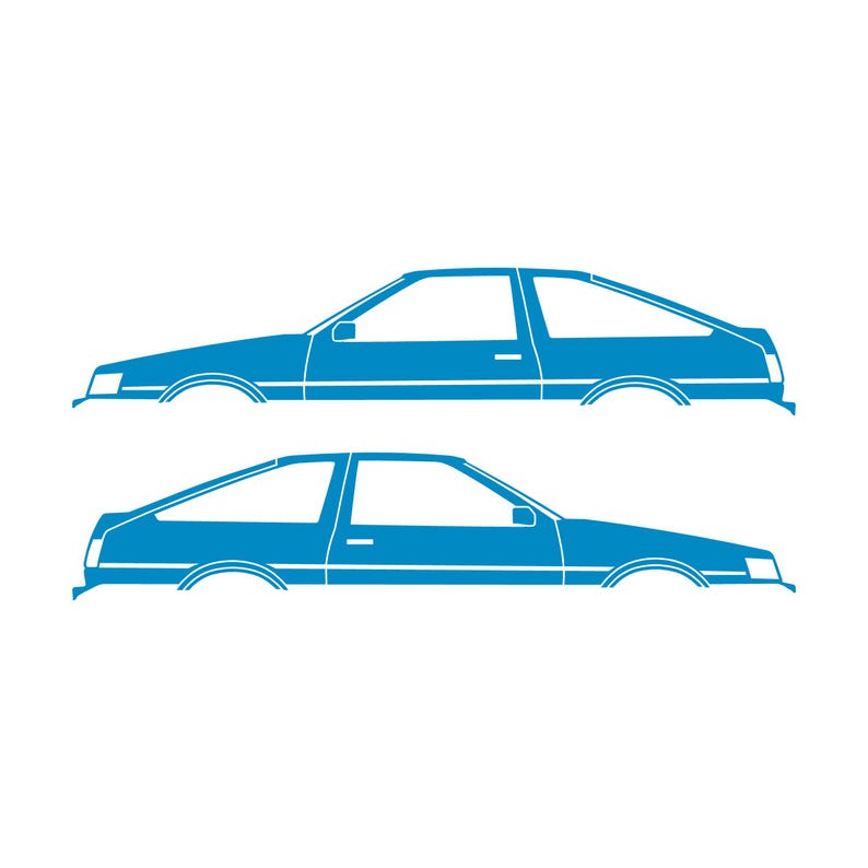 Set Of 2 Car Silhouette Decal Stickers For Toyota AE86 Corolla Levin Hatchback Light Blue