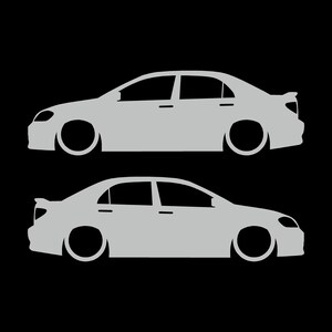 Set Of 2 Lowered Car Silhouette Decal Stickers For Toyota Corolla S XRS 9th Gen Sedan Light Grey