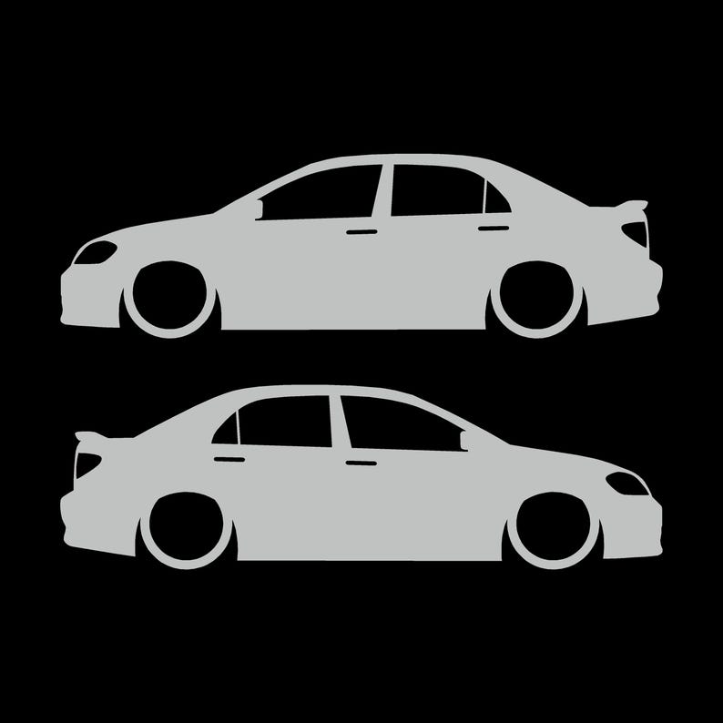 Set Of 2 Lowered Car Silhouette Decal Stickers For Toyota Corolla S XRS 9th Gen Sedan Light Grey