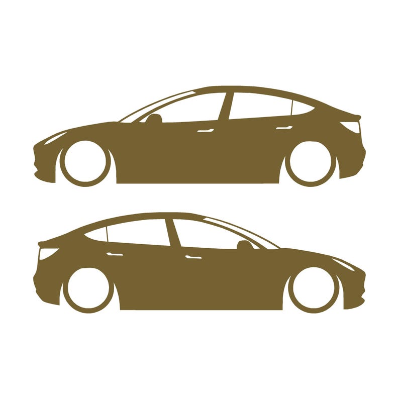 Set Of 2 Lowered Car Silhouette Decal Stickers For Tesla Model Y Gold
