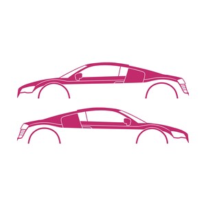 Juego de 2 pegatinas con silueta de coche para Audi R8 Coupé de primera generación Rosa