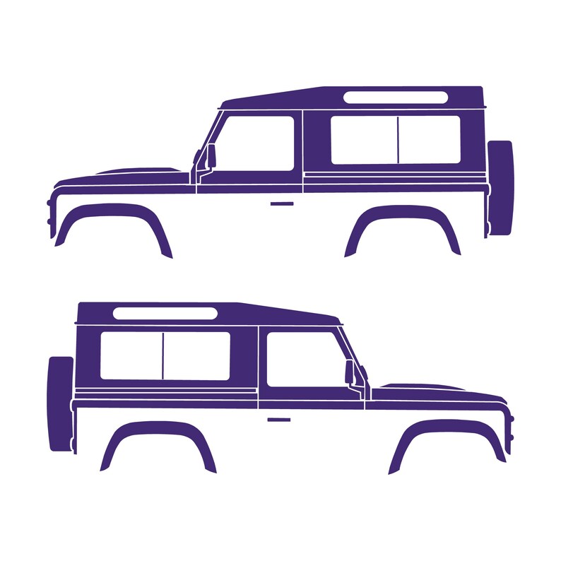 Set Of 2 Car Silhouette Decal Stickers For Land Rover Defender 90 Classic Wagon Purple