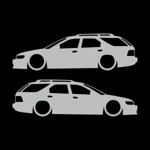 Set med 2 sänkta silhuettdekaler för Honda Accord 5:e generationen 1993-97 kombi Light Grey