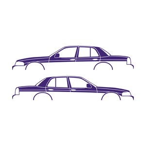Juego de 2 pegatinas con silueta de coche para Ford Crown Victoria de 2.ª generación Morado