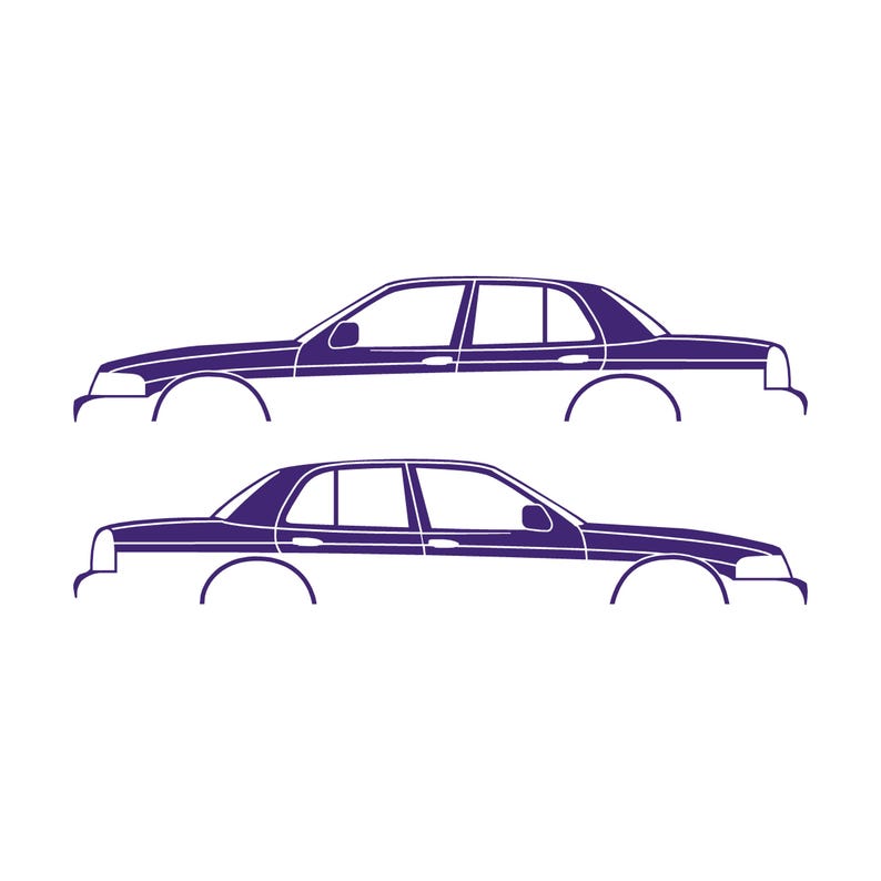 Juego de 2 pegatinas con silueta de coche para Ford Crown Victoria de 2.ª generación Morado