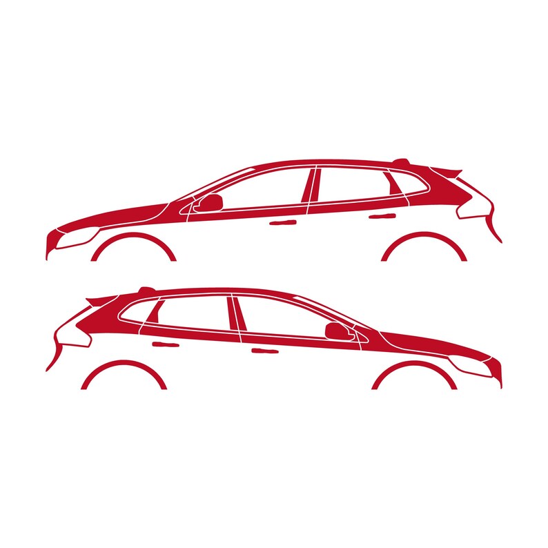 Set Of 2 Car Silhouette Decal Stickers For Volvo V40 2012-19 Red