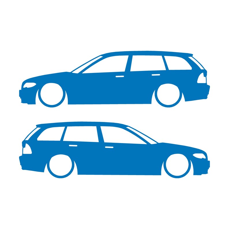 Set Of 2 Lowered Car Silhouette Decal Stickers For BMW E46 3-series Facelift Touring Sky Blue