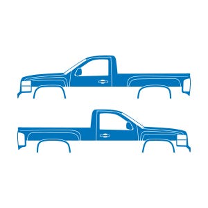 Set mit 2 Auto-Silhouette-Aufklebern für Chevrolet Silverado 2007-13 Einzelkabine Sky Blue