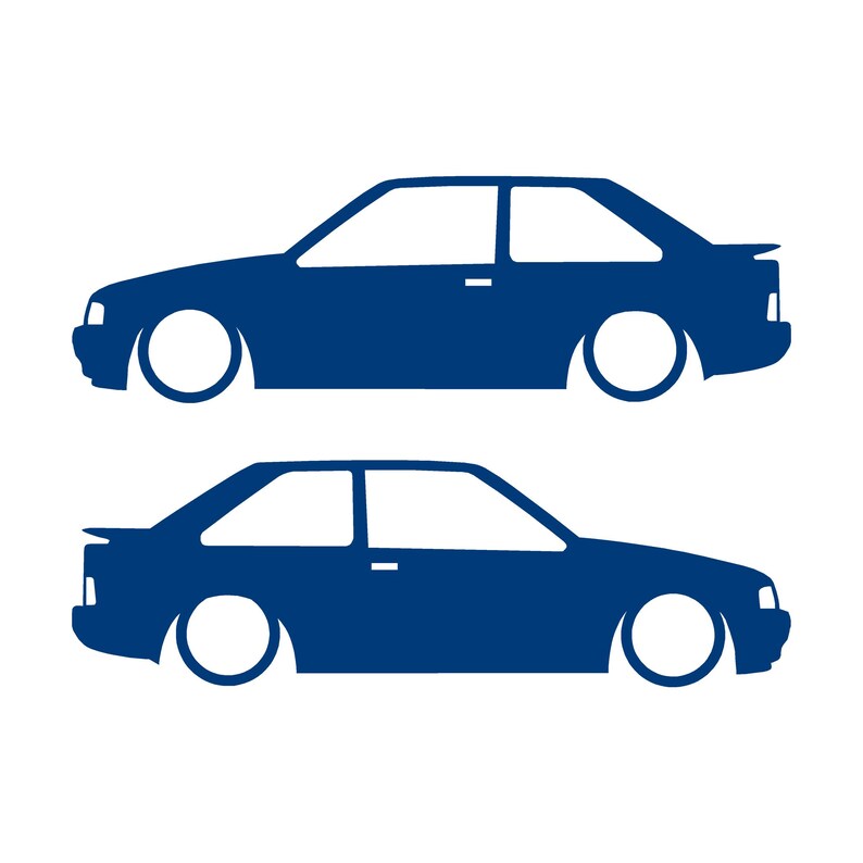 Set Of 2 Car Silhouette Decal Stickers For Ford Escort Mk4 RS Turbo XR3i Blue