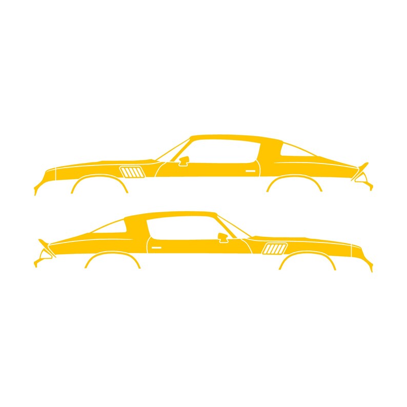 Set mit 2 Auto-Silhouette-Aufklebern für Chevrolet Camaro Z28 2. Generation 1978-79 Coupé Gelb