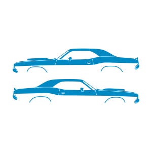 Set Of 2 Car Silhouette Decal Stickers For Dodge Challenger Shaker Hood Classic Hardtop 1st Gen 1970-74 Light Blue